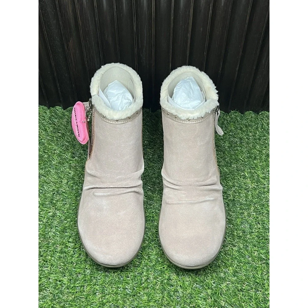 Size 7 - Skechers Studded Sherpa Trim Bootie Jumper Mushroom Womens Air Cooled